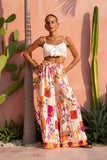 Saffron Orange Abstract Wide Leg Pants