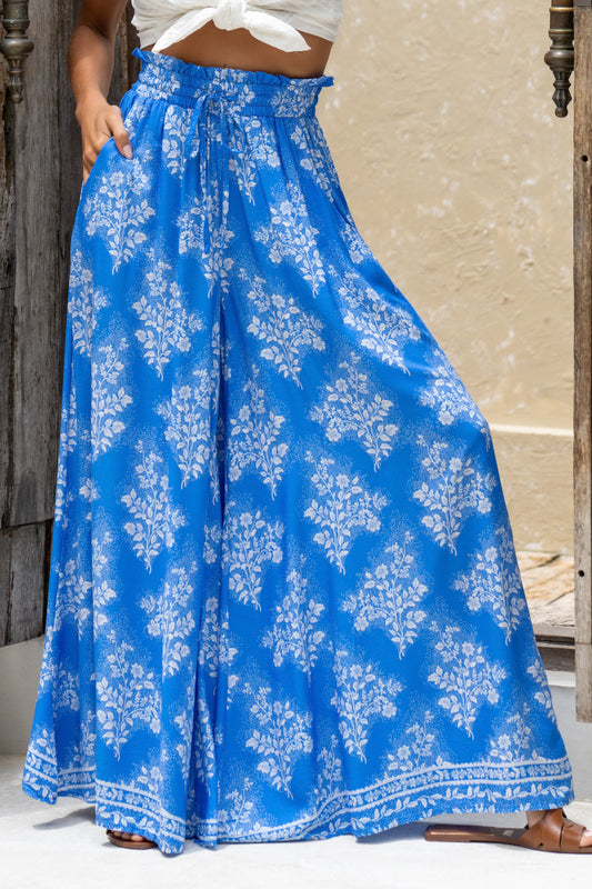 Myrrah Blue Floral Wide Leg Pants