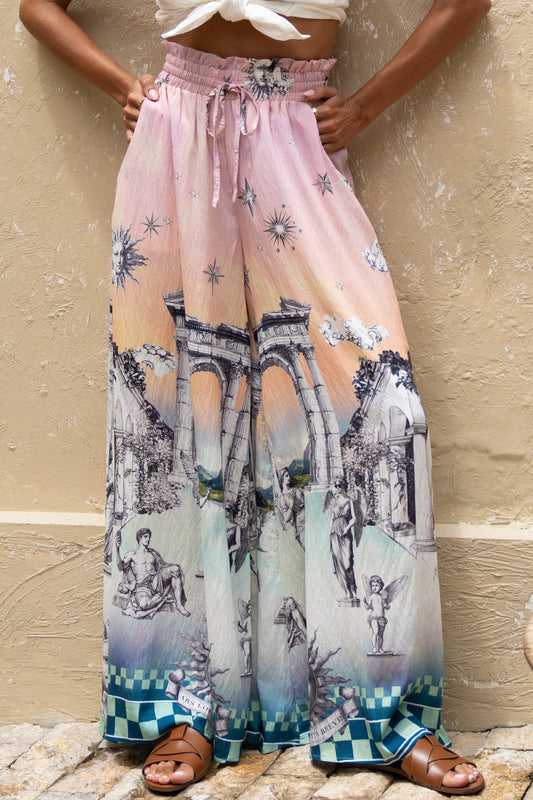 Valora Pink Abstract Wide Leg Pants