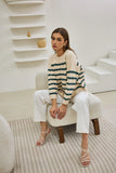 Anya Forest Green Stripe Knit Sweater