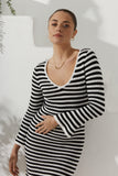 Nadia Black White Stripe Knit Mini Dress
