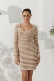 Nadia Beige Stripe Knit Mini Dress