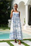 Ophelia Blue Boho Tropical Maxi Dress