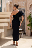 Corinne Black One Shoulder Maxi Dress