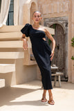 Corinne Black One Shoulder Maxi Dress