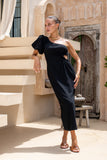 Corinne Black One Shoulder Maxi Dress