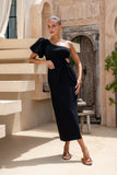 Corinne Black One Shoulder Maxi Dress