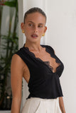 Mimi Black Lace Trim Top