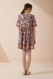 Amarante Navy Peach Floral Boho V-Neck Mini Dress