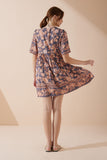 Amarante Navy Peach Floral Boho V-Neck Mini Dress