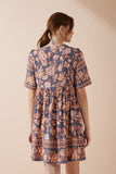 Amarante Navy Peach Floral Boho V-Neck Mini Dress