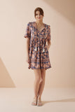 Amarante Navy Peach Floral Boho V-Neck Mini Dress