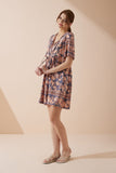 Amarante Navy Peach Floral Boho V-Neck Mini Dress