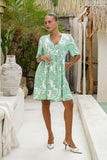 Viridiana Green Floral V-Neck Mini Dress