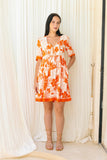 Chiara Orange Tropical V-Neck Mini Dress