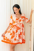 Chiara Orange Tropical V-Neck Mini Dress