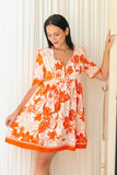 Chiara Orange Tropical V-Neck Mini Dress