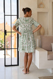 Isley Green Abstract V-Neck Mini Dress