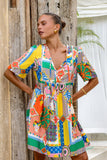 Allegra Multicolour Patchwork V-Neck Mini Dress