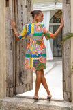 Allegra Multicolour Patchwork V-Neck Mini Dress