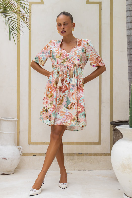 Jungle Multicolour Tropical V-Neck Mini Dress