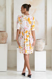 Evelia Yellow Pink Floral V-Neck Mini Dress