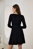 Cina Black Pleated Knit Mini Dress