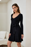 Cina Black Pleated Knit Mini Dress