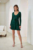 Cina Green Pleated Knit Mini Dress