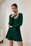 Cina Green Pleated Knit Mini Dress