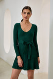 Cina Green Pleated Knit Mini Dress