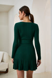 Cina Green Pleated Knit Mini Dress