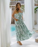 Viridiana Green Floral Tiered Midi Dress