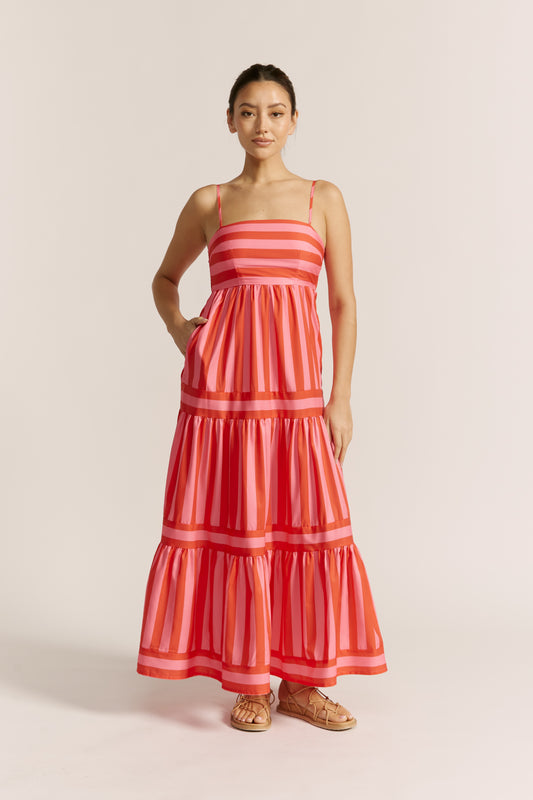 Pippa Pink Red Stripe Maxi Dress