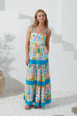 Erinne Blue Shells Abstract Tiered Maxi Dress