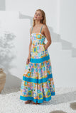 Erinne Blue Shells Abstract Tiered Maxi Dress