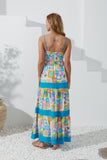 Erinne Blue Shells Abstract Tiered Maxi Dress