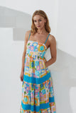 Erinne Blue Shells Abstract Tiered Maxi Dress