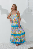 Erinne Blue Shells Abstract Tiered Maxi Dress