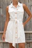 Clea White Button Down Belted Mini Dress