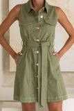 Clea Khaki Green Button Down Belted Mini Dress