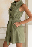 Clea Khaki Green Button Down Belted Mini Dress