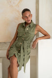 Clea Khaki Green Button Down Belted Mini Dress