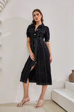 Coco Black Button Down Belted Midi Dress