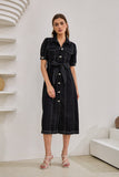 Coco Black Button Down Belted Midi Dress