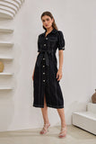 Coco Black Button Down Belted Midi Dress