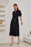 Coco Black Button Down Belted Midi Dress