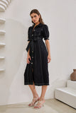 Coco Black Button Down Belted Midi Dress