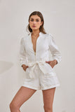 Asher White Zip Front Long Sleeve Playsuit