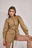 Asher Mocha Zip Front Long Sleeve Playsuit